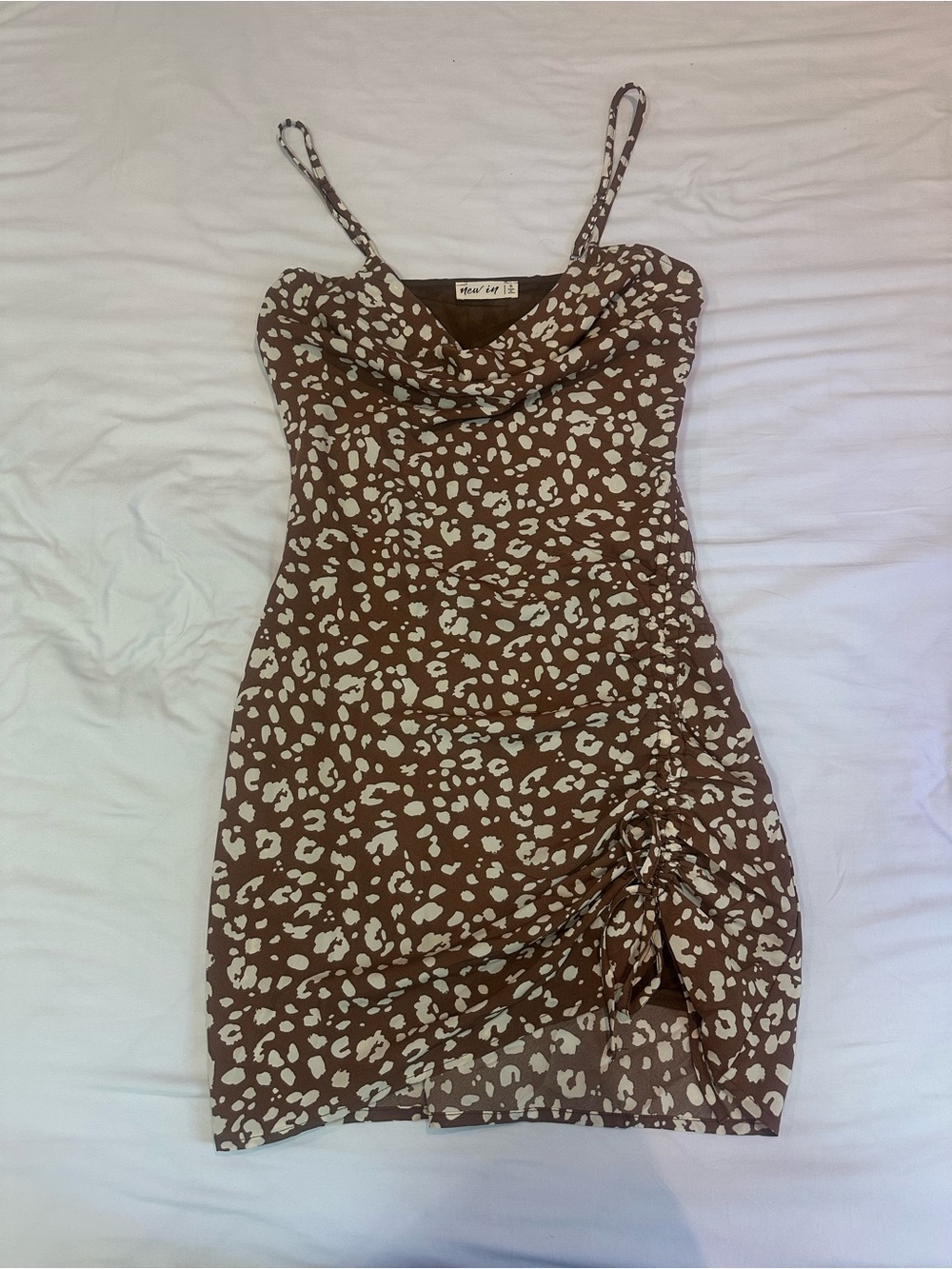 Brown Leopard Print Cowl Neck Slip Dress